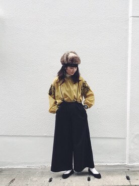 「刺繍」｜「アイテム（つなぎ/オールインワン）」を使った、minimaさん（レディース・160cm）の冬コーディネート
