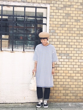 「麦わら帽子」｜「アイテム（ハンチング/ベレー帽）」を使った、minimaさん（レディース・160cm）の春コーディネート