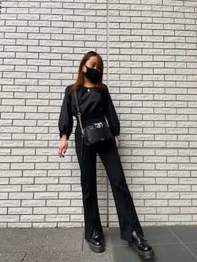 「EMODA」｜「アイテム（スラックス）」を使った、mayuさん（レディース・156cm）の春コーディネート