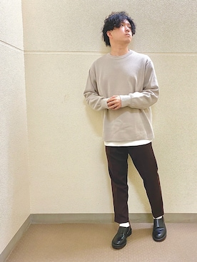「WYM LIDNM（ウィム バイ リドム）のMILANO RIB HEAVY WEIGHT PO KNIT（ニット/セーター）」を使った、たすぽんさん（メンズ・158cm）の春コーディネート