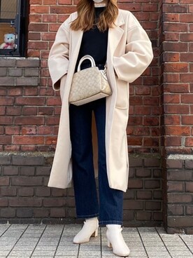 「JUNOAH（ジュノア）のアイテム（チェスターコート）」を使った、あやなさん（レディース・166cm）の冬コーディネート