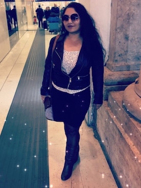 「travel」｜「アイテム（ライダースジャケット）」を使った、nikki5さん（レディース・157cm）の冬コーディネート