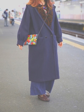 「柄×柄」｜「アイテム（ピーコート）」を使った、tomoka❤︎さん（レディース・160cm）の冬コーディネート