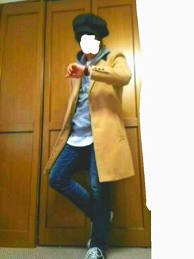 「大学生コーデ」｜「アイテム（チェスターコート）」を使った、ケンジさん（メンズ・160cm）の秋コーディネート