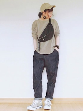 「クルーネックTシャツ」｜「アイテム（アクセサリー）」を使った、sweet_candyさん（レディース・156cm）の夏コーディネート