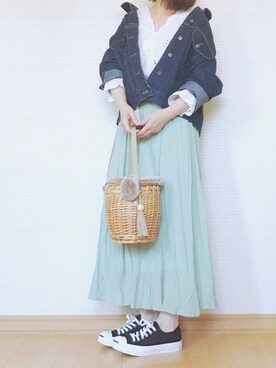「スカラップ」｜「アイテム（デニムジャケット）」を使った、sweet_candyさん（レディース・156cm）の春コーディネート