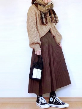 「ケーブルニット」｜sc___dyさん（レディース・156cm）の冬コーディネート