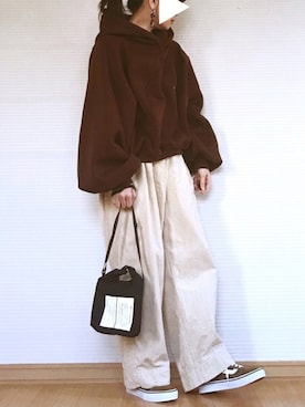 「巾着バッグ」｜「アイテム（アンダーウェア）」を使った、sweet_candyさん（レディース・156cm）の冬コーディネート