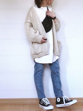 「ZOZO（ゾゾ）のスリムテーパードデニムパンツ［WOMEN］（デニムパンツ）」を使った、sc___dyさん（レディース・156cm）の春コーディネート