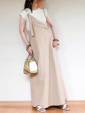 「Chaco closet（チャコ クローゼット）のワッフルフレンチスリーブ半袖T（Tシャツ/カットソー）」を使った、sc___dyさん（レディース・156cm）の夏コーディネート