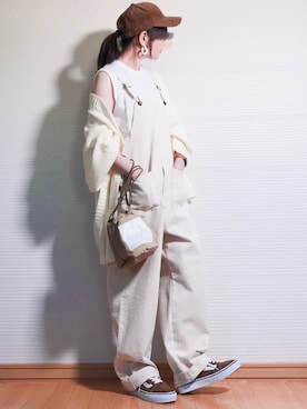 「Chaco closet（チャコ クローゼット）のケーブル編みニットボリュームスリーブルーズカーディガン（カーディガン/ボレロ）」を使った、sc___dyさん（レディース・156cm）の秋コーディネート