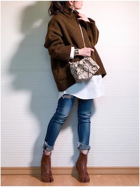 「Ungrid（アングリッド）のフレイドヘムストスリ（デニムパンツ）」を使った、sc___dyさん（レディース・156cm）の秋コーディネート
