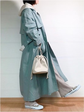 「アイボリー」｜「アイテム（ステンカラーコート）」を使った、sweet_candyさん（レディース・156cm）の冬コーディネート