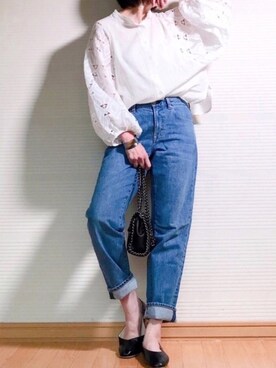 「SENSE OF PLACE by URBAN RESEARCH（センスオブプレイスバイアーバンリサーチ）のスクエアトウセンターシームフラットシューズ（パンプス）」を使った、sc___dyさん（レディース・156cm）の春コーディネート