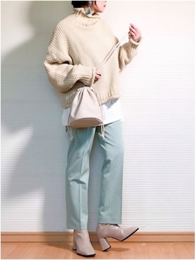「ミントグリーン」｜「アイテム（ニット/セーター、その他）」を使った、sweet_candyさん（レディース・156cm）の冬コーディネート