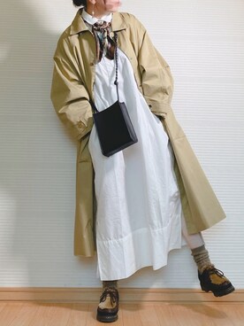 「シャツワンピ」｜「アイテム（ステンカラーコート）」を使った、sweet_candyさん（レディース・156cm）の春コーディネート