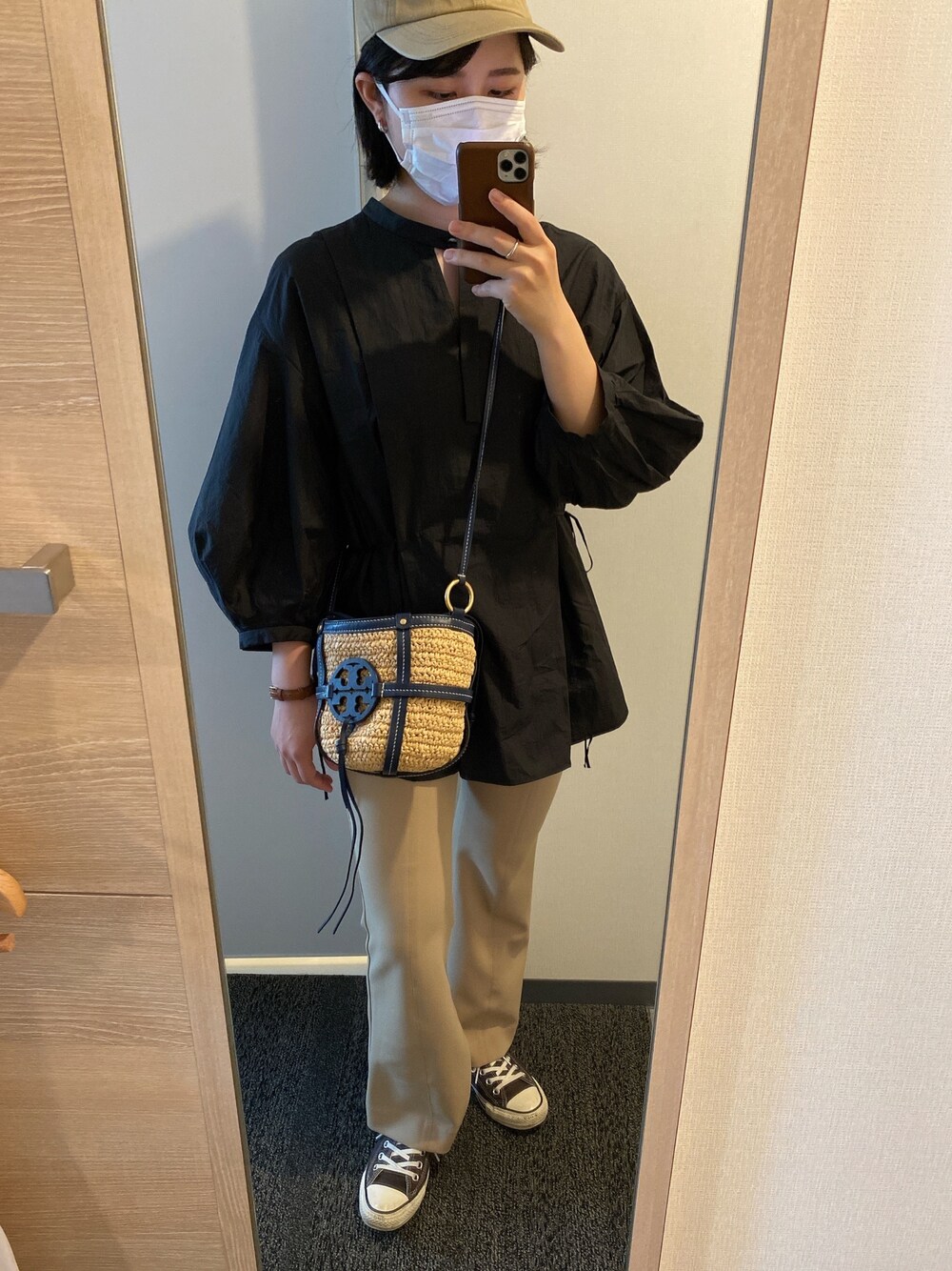 「DANTONのアイテム（キャップ、ベージュ系）」を使った、Kanaさん（レディース・156cm）の夏コーディネートの1枚目の写真
