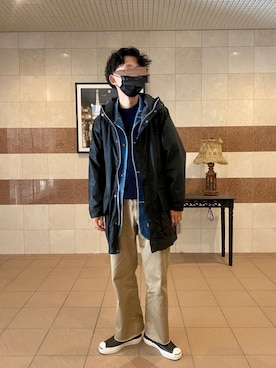 「アイテム（ニット/セーター、ブルー系）」を使った、ヒロさん（メンズ・173cm）の冬コーディネート