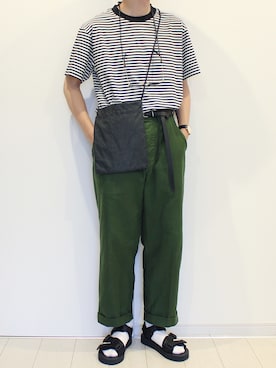 「my beautiful landlet（マイビューティフルランドレット）のアイテム（バッグ）」を使った、TaKu.さん（メンズ・168cm）の夏コーディネート
