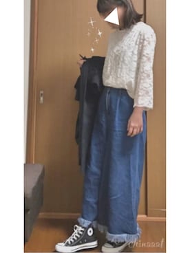 「レースブラウス」｜「アイテム（ダッフルコート）」を使った、napuu…さん（レディース・156cm）の春コーディネート