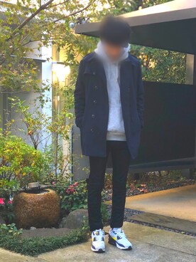 「jiggys shop（ジギーズショップ）のアイテム（チェスターコート）」を使った、何者さん（メンズ・175cm）の秋コーディネート