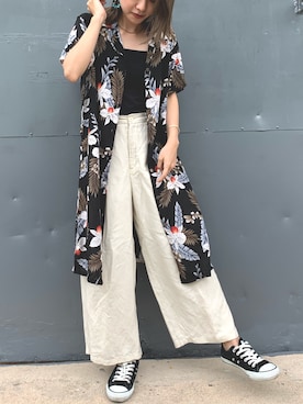 「シャツワンピを羽織る」｜aki さん（レディース・156cm）の夏コーディネート
