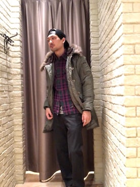 「HYSTERIC GLAMOUR（ヒステリックグラマー）のREVOLUTION SOUNDS刺繍 CPOシャツ（シャツ/ブラウス）」を使った、Mitachiさん（メンズ・185cm）の冬コーディネート