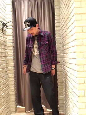 「HYSTERIC GLAMOUR（ヒステリックグラマー）のREVOLUTION SOUNDS刺繍 CPOシャツ（シャツ/ブラウス）」を使った、Mitachiさん（メンズ・185cm）の冬コーディネート