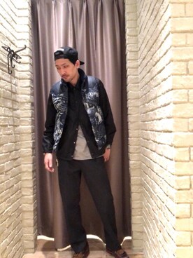 「HYSTERIC GLAMOUR（ヒステリックグラマー）のHYS WHISKY柄 刺繍キャップ（キャップ）」を使った、Mitachiさん（メンズ・185cm）の冬コーディネート