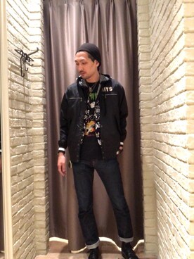 「アイテム（スタジャン）」を使った、Mitachiさん（メンズ・185cm）の冬コーディネート