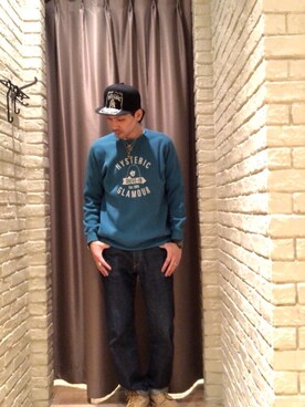 「HYSTERIC GLAMOUR（ヒステリックグラマー）のHYS WHISKY柄 刺繍キャップ（キャップ）」を使った、Mitachiさん（メンズ・185cm）の冬コーディネート