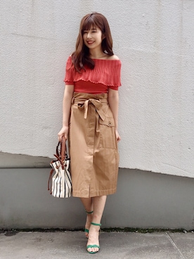 「肌見せ」｜「アイテム（ショルダーバッグ）」を使った、nanami_さん（レディース・158cm）の夏コーディネート