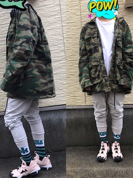 「Reebok（リーボック）のアイテム（パンツ、ベージュ系）」を使った、yu0104さん（メンズ・172cm）の春コーディネート