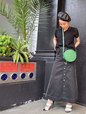 「DIESEL（ディーゼル）のレディース ニット　異素材ミックス半袖ニットトップス（ニット/セーター、ブラック系）」を使った、miho kobayakawaさん（レディース・160cm）の夏コーディネート