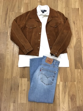「Ralph Lauren」｜「アイテム（ライダースジャケット）」を使った、かいかいさん（メンズ・170cm）の冬コーディネート