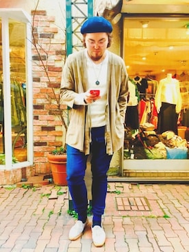 「BLUEY（ブルーイ）のアイテム」を使った、胸毛王子さん（メンズ・181cm）の春コーディネート