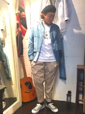 「MSGM（エムエスジーエム）のアイテム（Tシャツ/カットソー）」を使った、胸毛王子さん（メンズ・181cm）の春コーディネート
