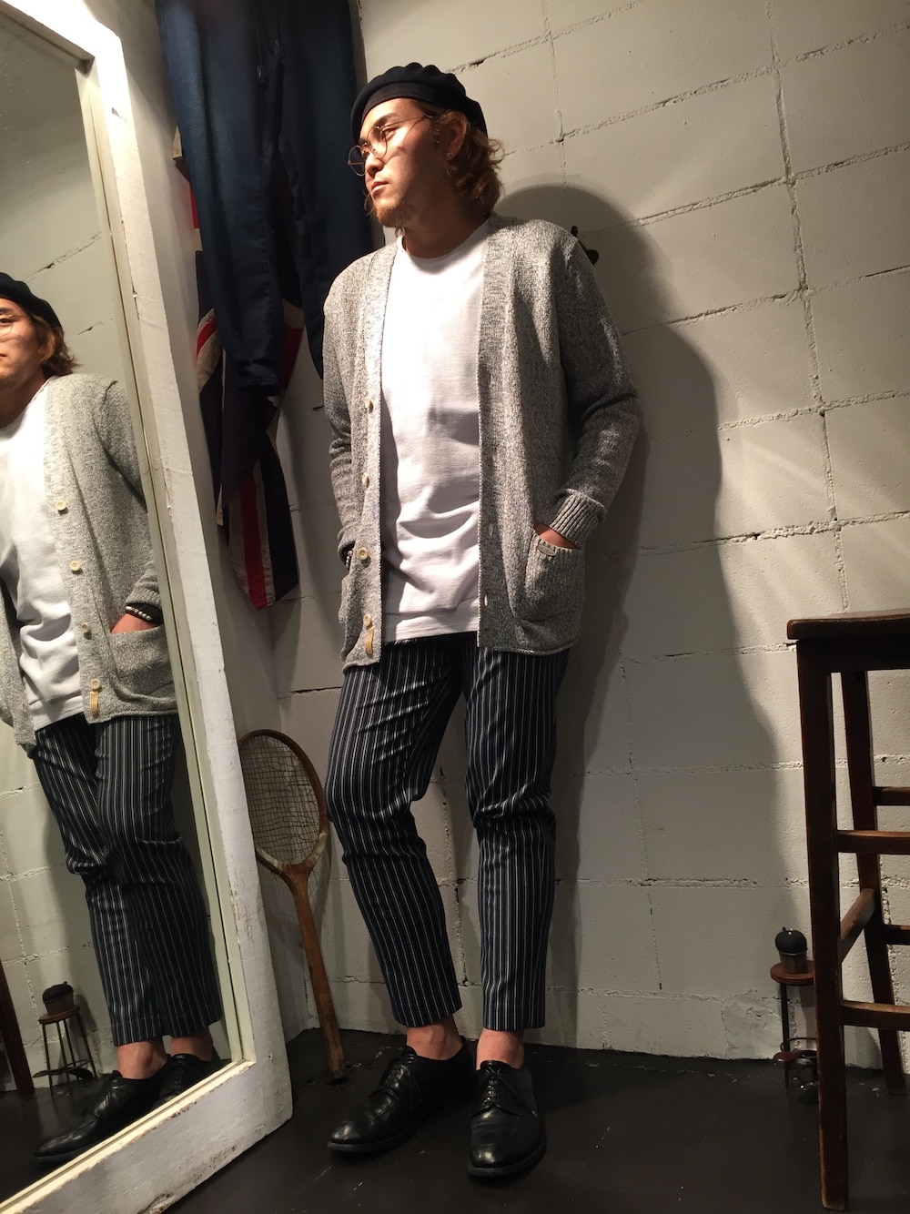 「オトナカジュアル、Black resort、B'2nd、自由が丘、B'2nd 自由が丘、ﾏﾙﾒｶﾞﾈ」｜「OURETのDRY CAGE KNIT DOLMAN SHORT SLEEVE   （Tシャツ/カットソー、ホワイト系）」を使った、胸毛王子さん（メンズ・181cm）の春コーディネートの1枚目の写真