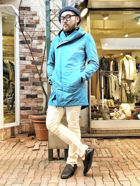 「junhashimoto（ジュンハシモト）のアイテム（ダウンジャケット/コート）」を使った、胸毛王子さん（メンズ・181cm）の冬コーディネート