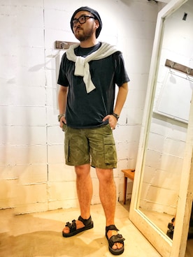 「MARBLES（マーブルズ）のアイテム（パンツ）」を使った、胸毛王子さん（メンズ・181cm）の夏コーディネート