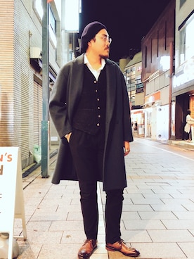 「CPH（シーピーエイチ）のアイテム（ハンチング/ベレー帽）」を使った、胸毛王子さん（メンズ・181cm）の秋コーディネート