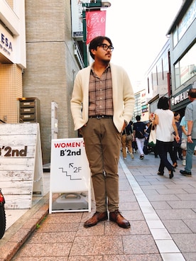「SCROLLのアイテム」を使った、胸毛王子さん（メンズ・181cm）の秋コーディネート