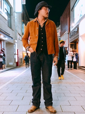「FULLCOUNT（フルカウント）のアイテム」を使った、胸毛王子さん（メンズ・181cm）の秋コーディネート