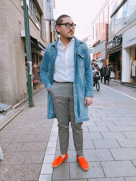 「SOLIDO（ソリード）のアイテム（パンツ）」を使った、胸毛王子さん（メンズ・181cm）の春コーディネート