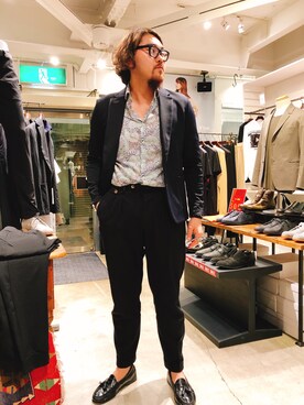 「ATTACHMENT（アタッチメント）のアイテム（ノーカラージャケット）」を使った、胸毛王子さん（メンズ・181cm）の夏コーディネート