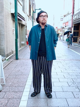 「OURET（オーレット）のアイテム（Tシャツ/カットソー）」を使った、胸毛王子さん（メンズ・181cm）の夏コーディネート