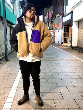「OURET（オーレット）のアイテム（パンツ）」を使った、胸毛王子さん（メンズ・181cm）の冬コーディネート