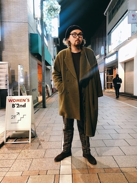 「CPH（シーピーエイチ）のアイテム（ハンチング/ベレー帽）」を使った、胸毛王子さん（メンズ・181cm）の冬コーディネート