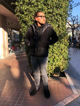 「B'2nd（ビーセカンド）のアイテム（パーカー）」を使った、胸毛王子さん（メンズ・182cm）の冬コーディネート