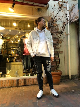 「MSGM（エムエスジーエム）のアイテム」を使った、胸毛王子さん（メンズ・182cm）の冬コーディネート